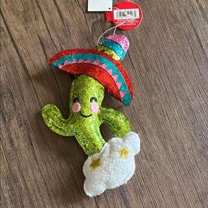 Ashland Green Sparkle Cactus Ornament with Sombrero
